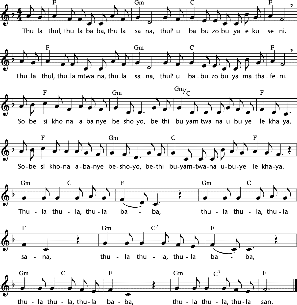 Noten 'Thula baba'