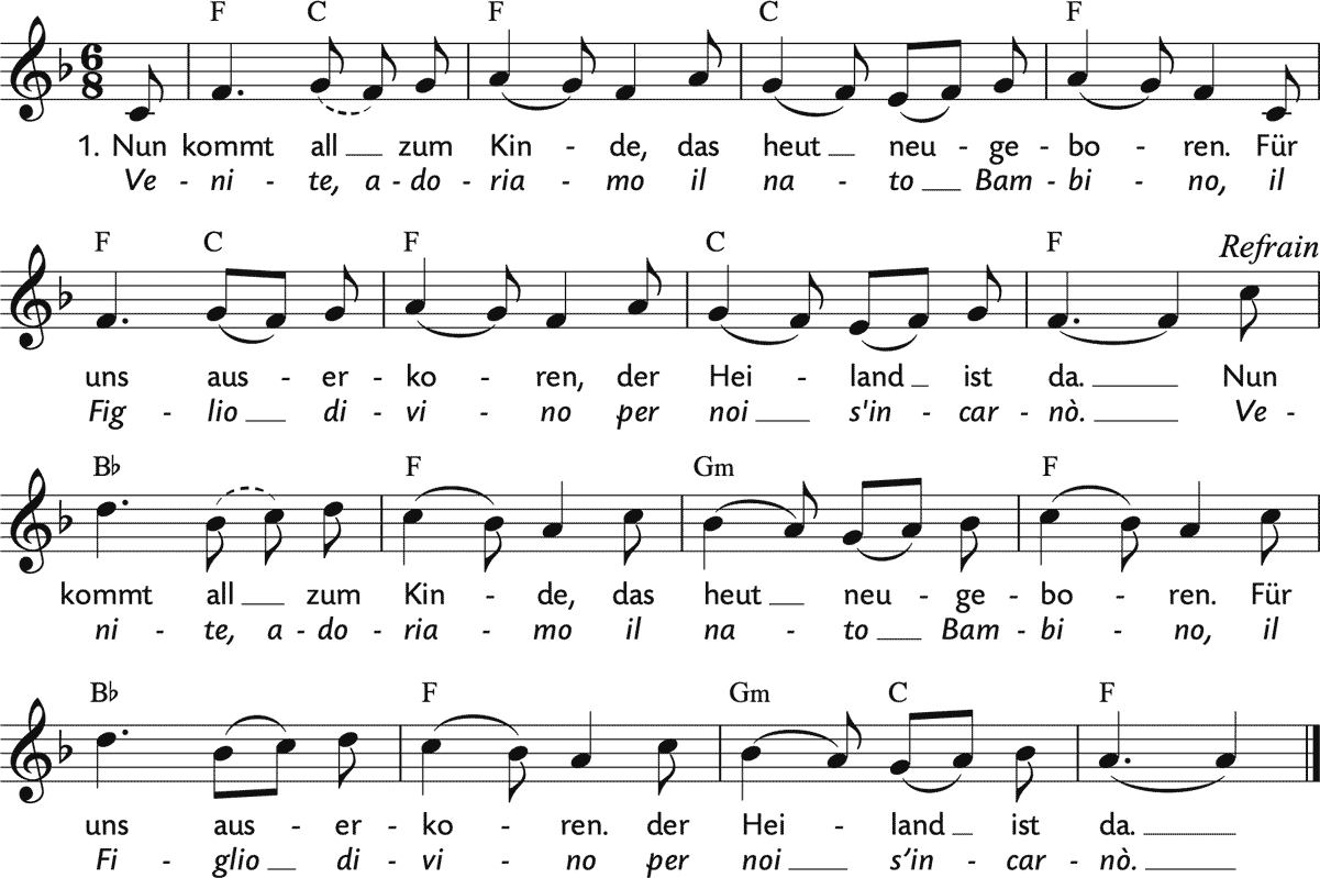 Noten 'Nun kommt all zum Kinde / Venite, adoriamo'